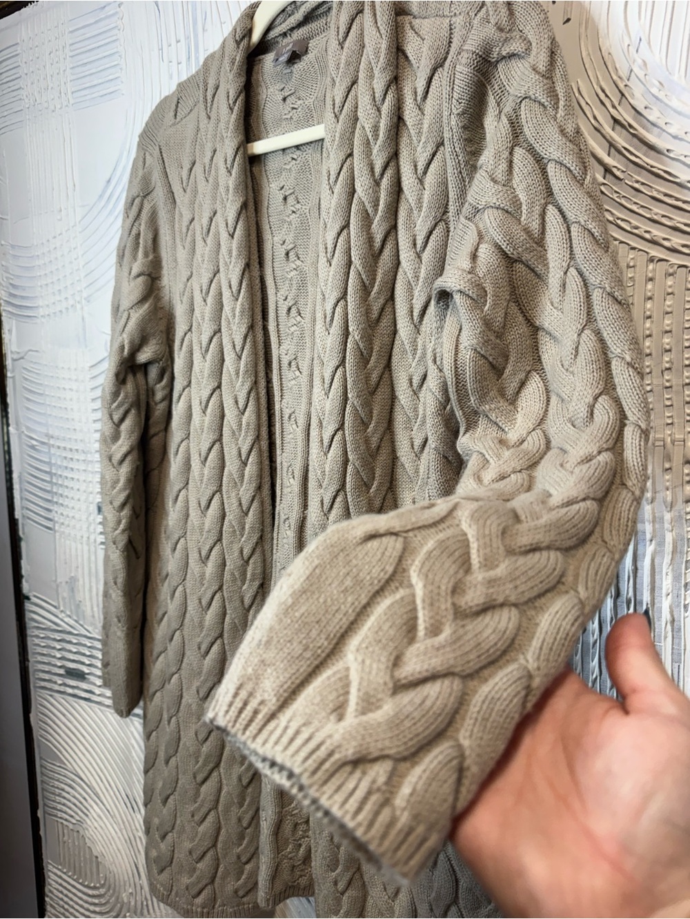 J. Jill Taupe Cable-Knit Open Front Cardigan N0876 - Picture 4 of 7